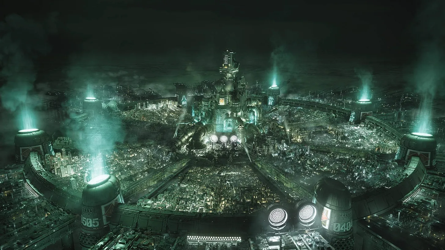 Vista aérea de la ciudad de Midgar en el juego